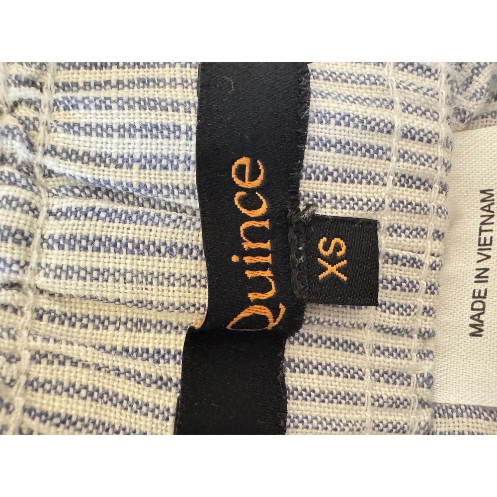 Quince XS Womens European Linen High Waisted Shorts Blue Pinstripe JDAVN01-9798 - Picture 3 of 6